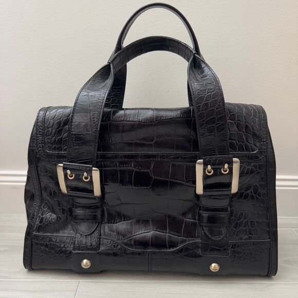 Maxx New York Black Croc-embossed Cowhide Leather Handbag - Picture 4 of 12